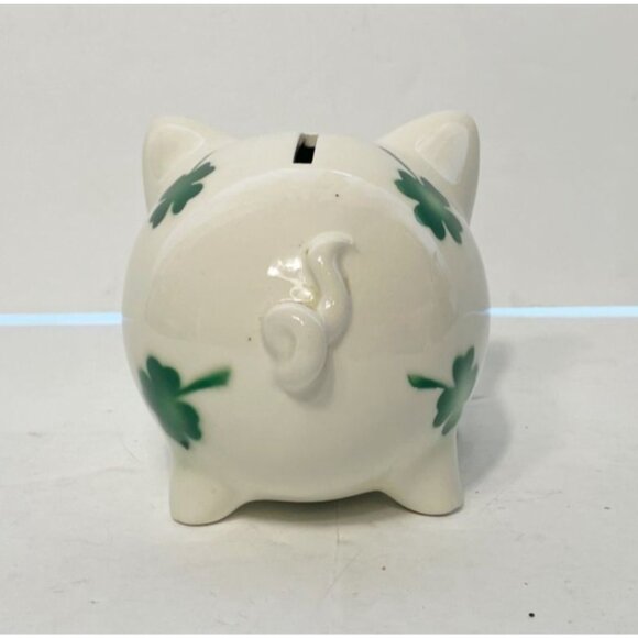 Goebel Germany White Ceramic Piggy Bank With Shamrock Design & Glass Eyes NO KEY - Picture 4 of 9